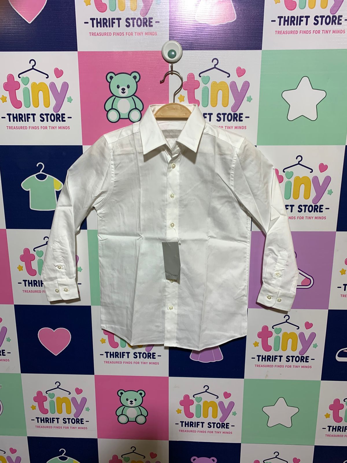 Nordstrom Boys Classic White Long-Sleeve Button-Down Dress Shirt - Size Estimated Age 7 Years AB1