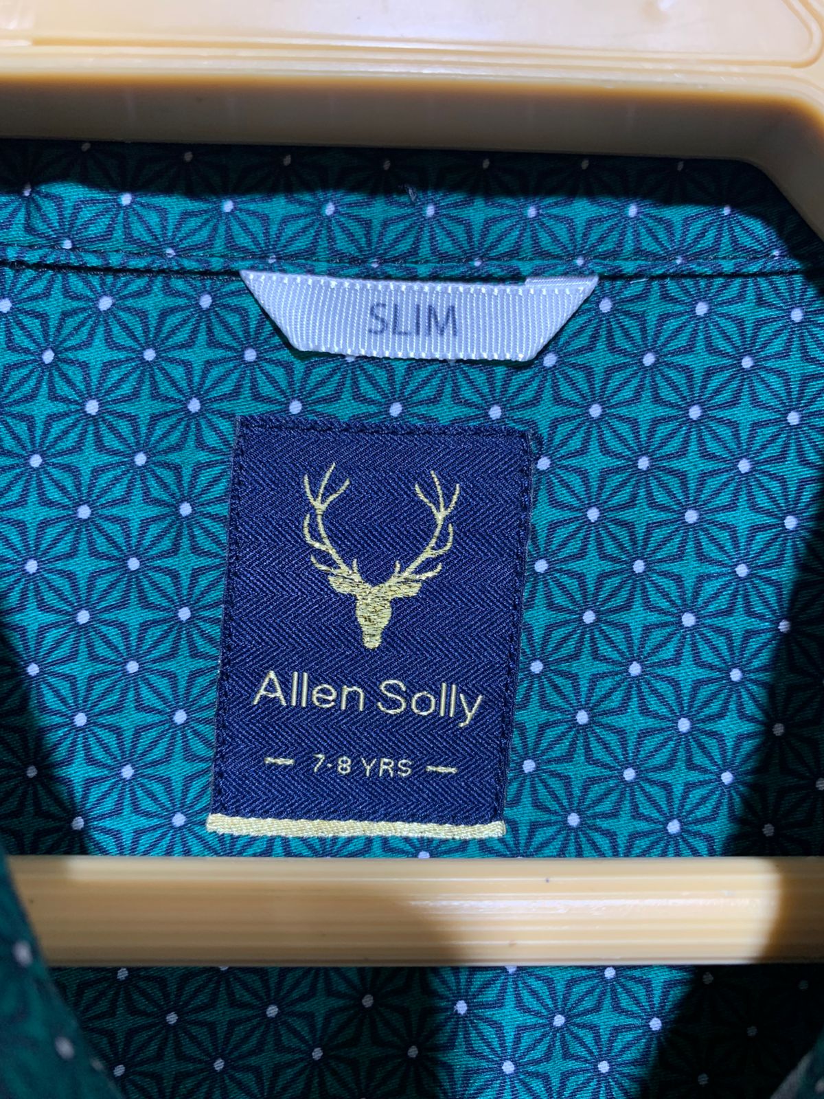 Allen Solly Boys Dark Green Geometric Print Slim-Fit Long-Sleeve Shirt - Size Estimated Age 7-8 Years AB1