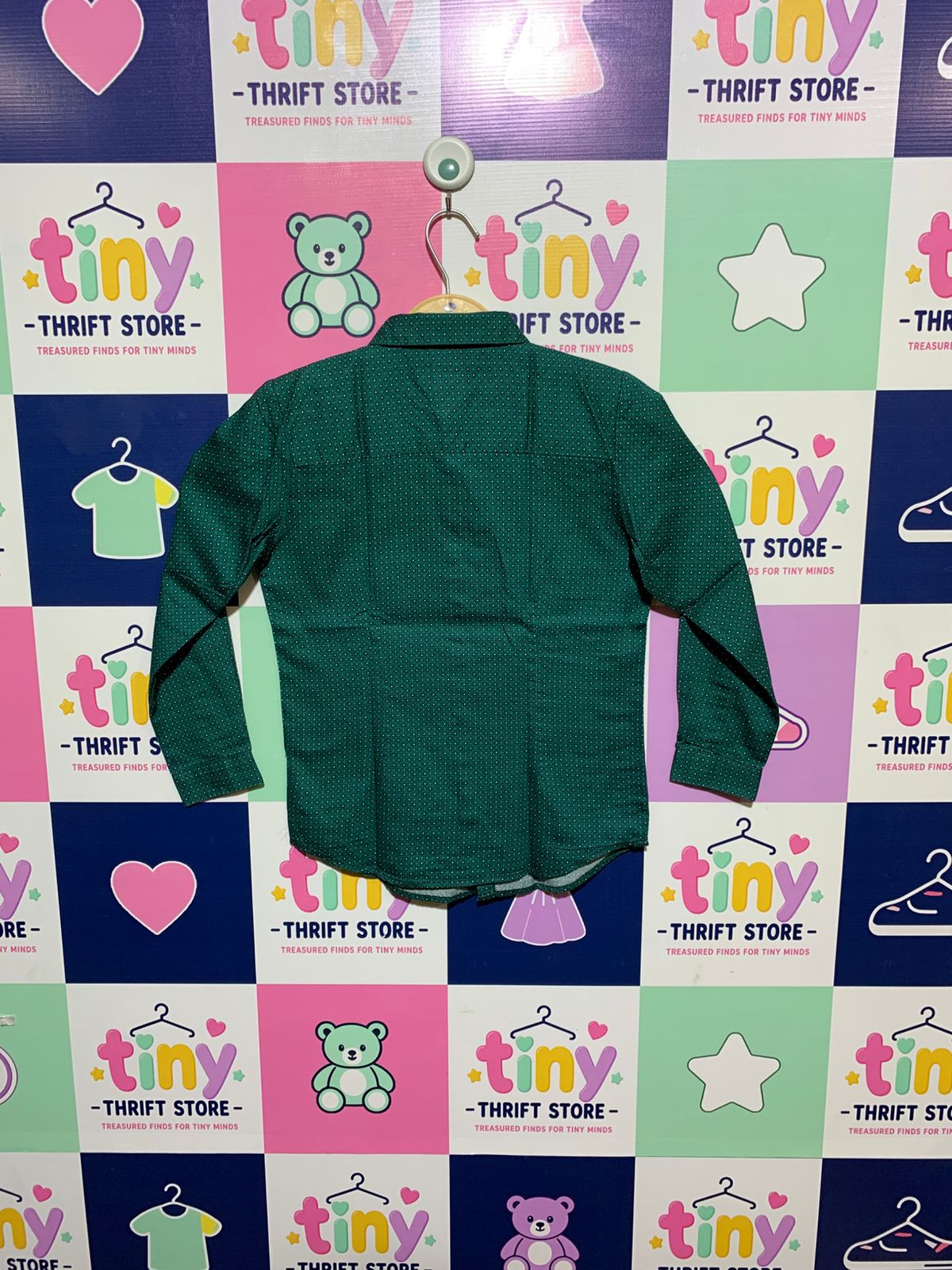 Allen Solly Boys Dark Green Geometric Print Slim-Fit Long-Sleeve Shirt - Size Estimated Age 7-8 Years AB1