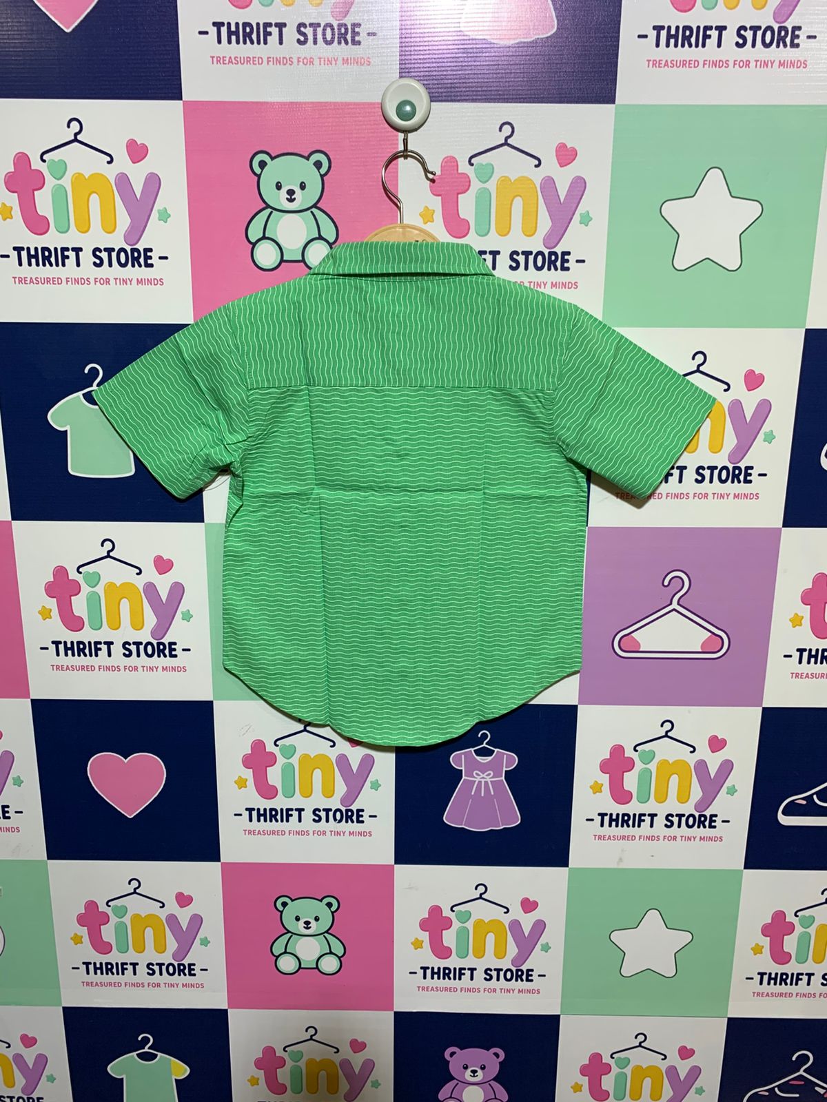 Wonder Nation Boys "Plastic Green" Wavy Stripe Short-Sleeve Button-Down Shirt - Size 6-7 (Age 6-7yrs) AB1