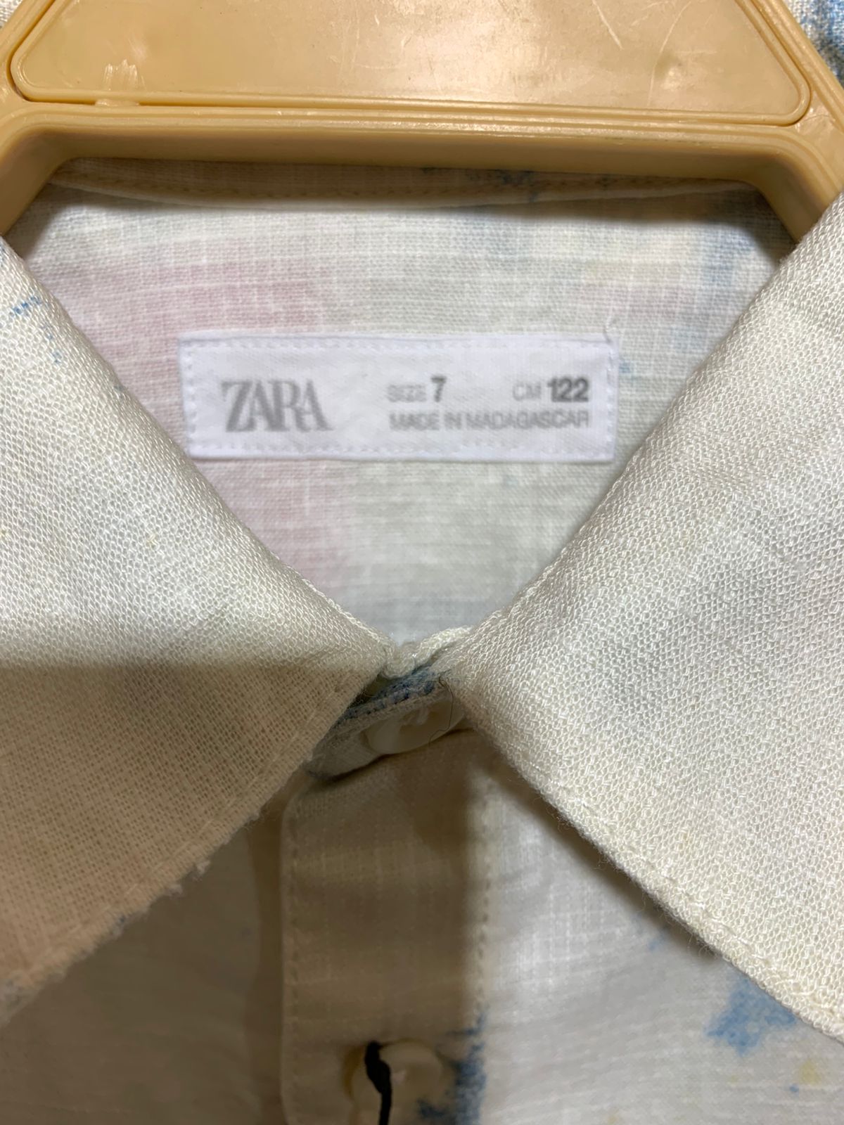 Zara Boys Off-White & Blue Tie-Dye Effect Linen Blend Shirt - Size 7 (Age 7yrs) AB1