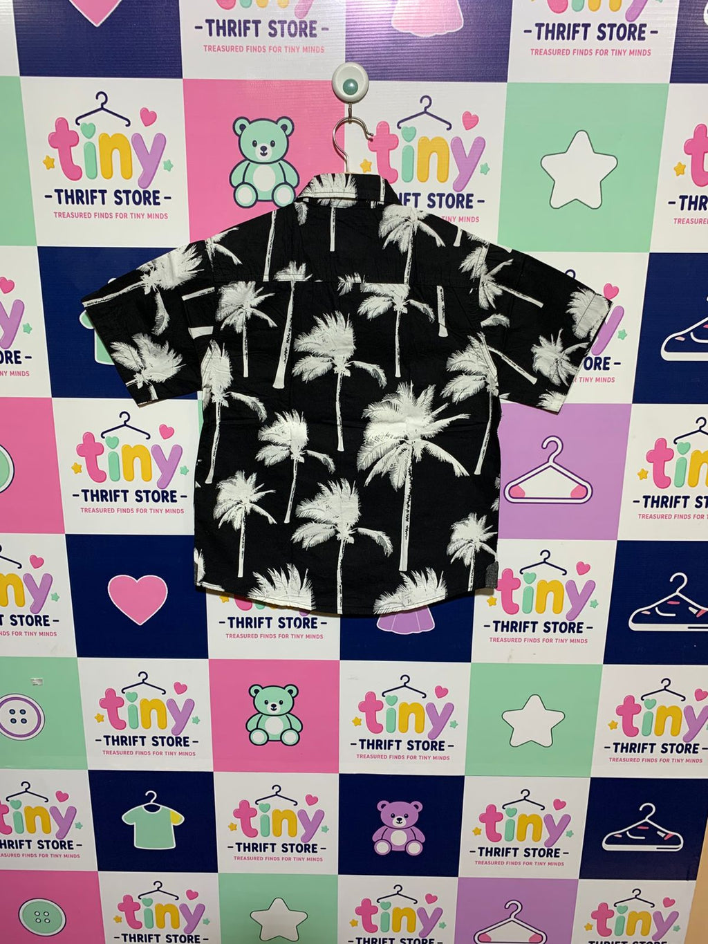 Distortion Boys Black "Monochrome Palms" Tropical Short Sleeve Button-Down - Size 8 AB1