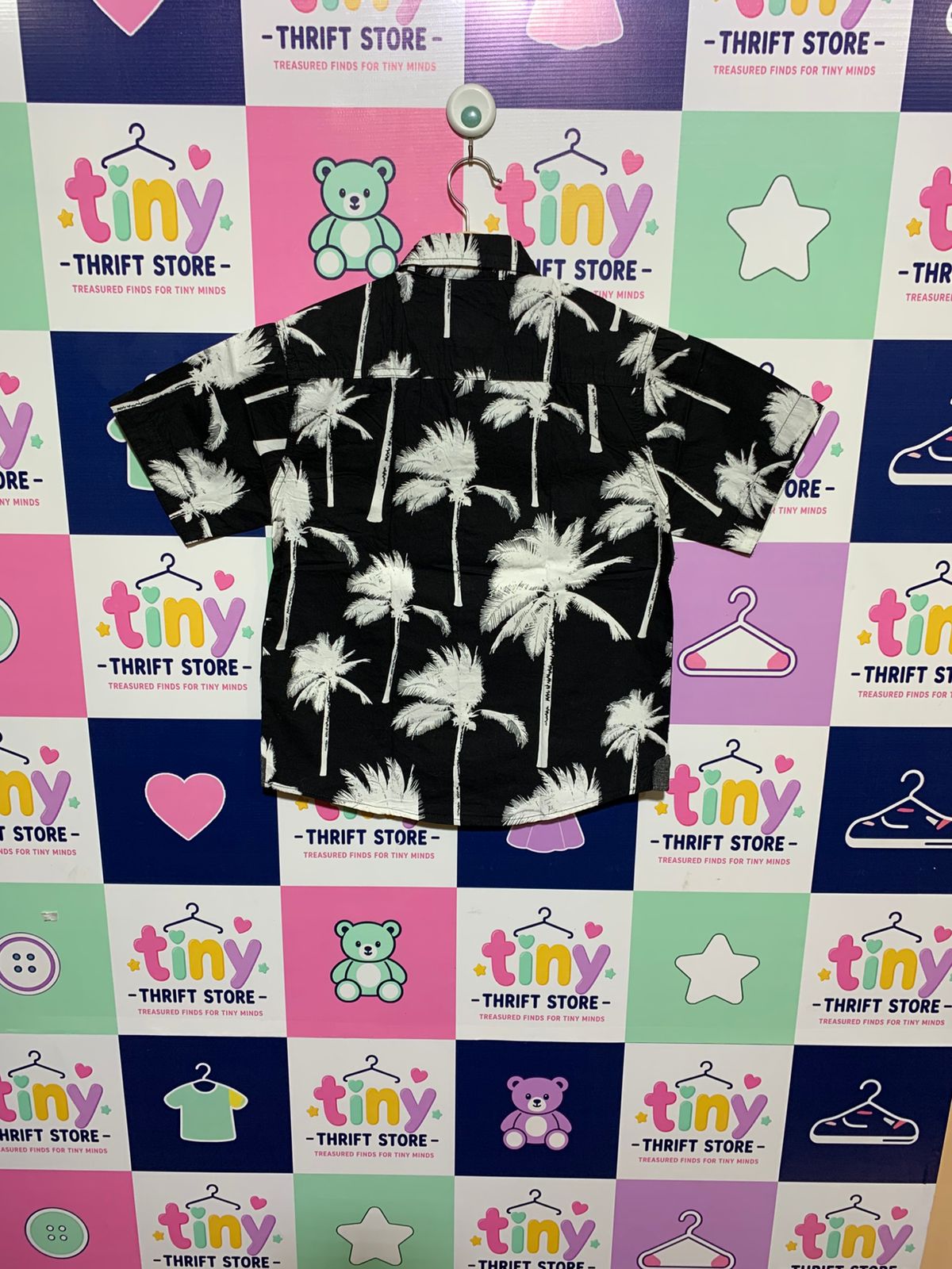 Distortion Boys Black "Monochrome Palms" Tropical Short Sleeve Button-Down - Size 8 AB1
