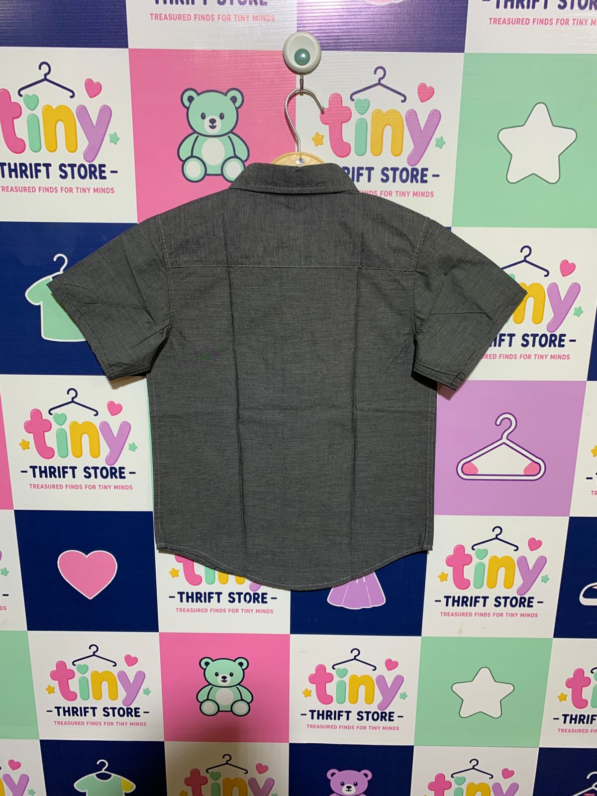 Wrangler Boys Charcoal Grey Micro-Striped Short Sleeve Button-Down - Size 8 Estimated Age 8 Years AB1