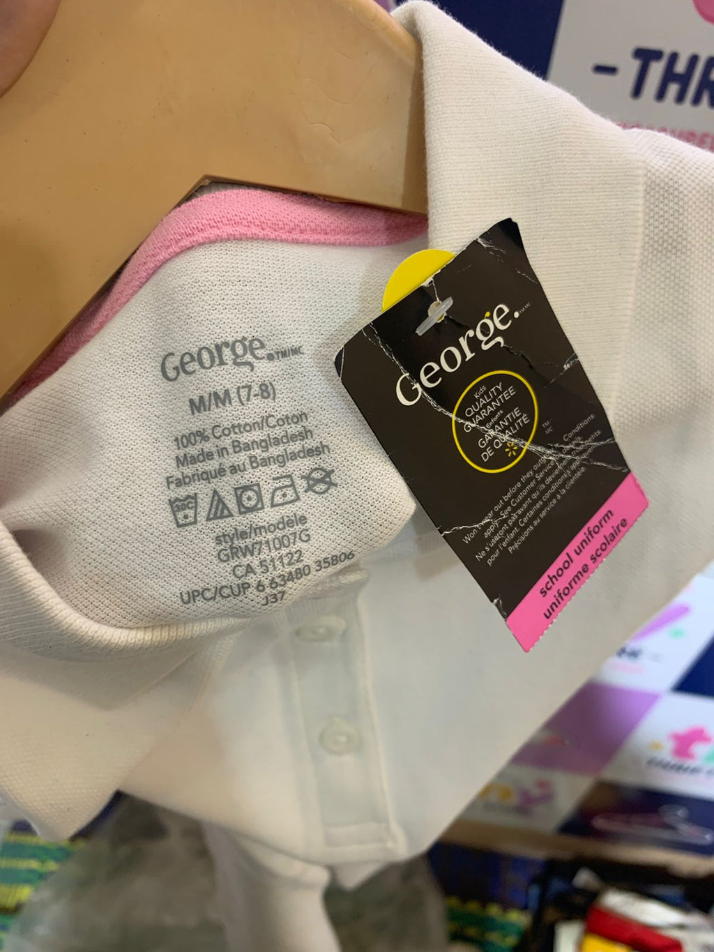 George Girls White Short-Sleeve School Uniform Polo Shirt - Size Estimated Age 7-8 Years AB1