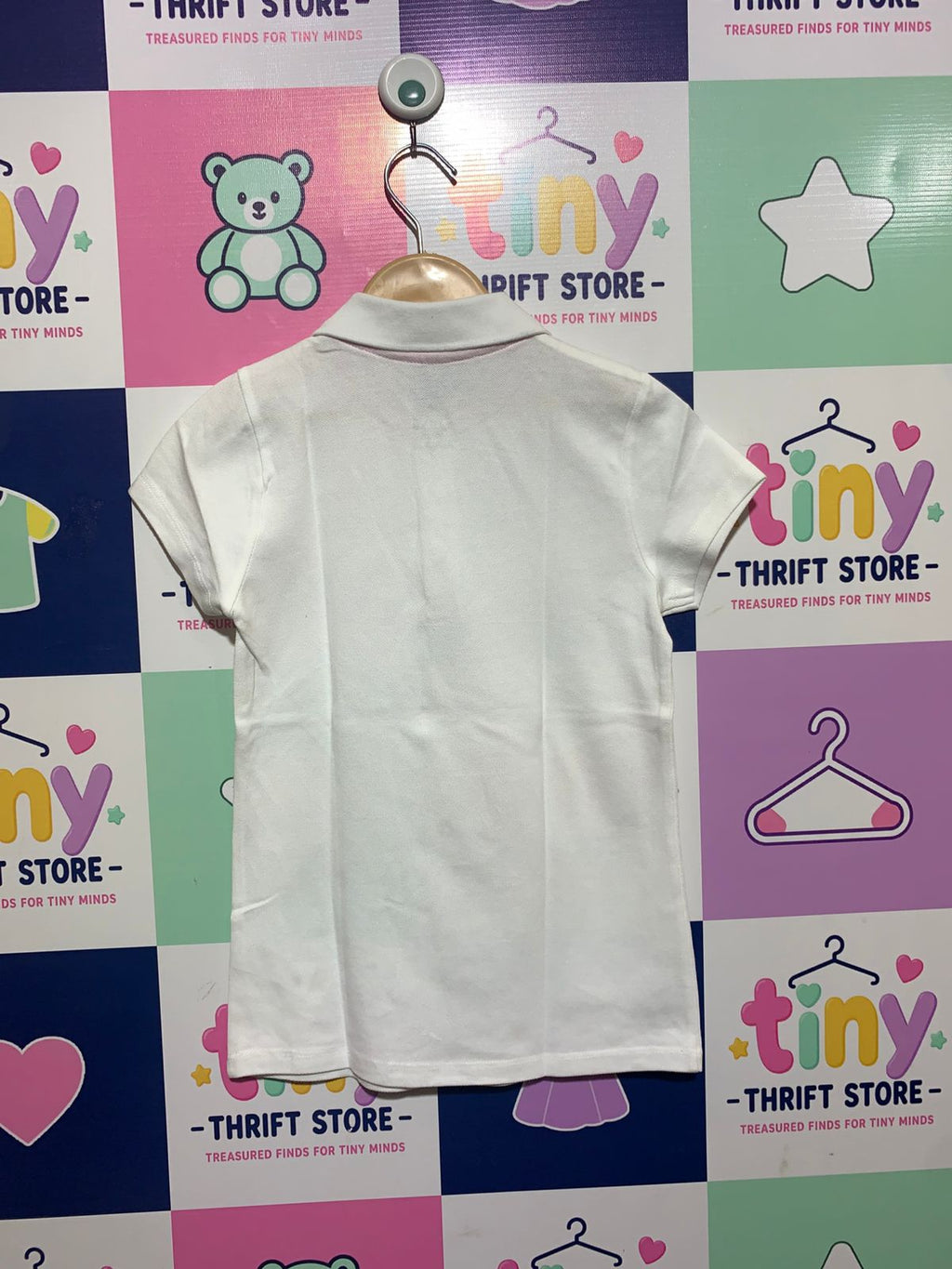 George Girls White Short-Sleeve School Uniform Polo Shirt - Size Estimated Age 7-8 Years AB1