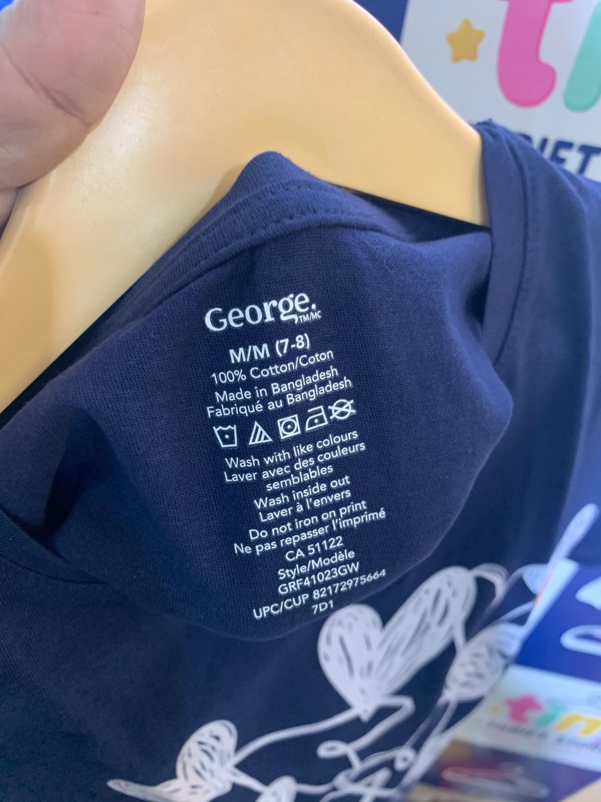 George Girls Navy "Scribble Hearts" Graphic Tee - Size Estimated Age 7-8 Years AB1