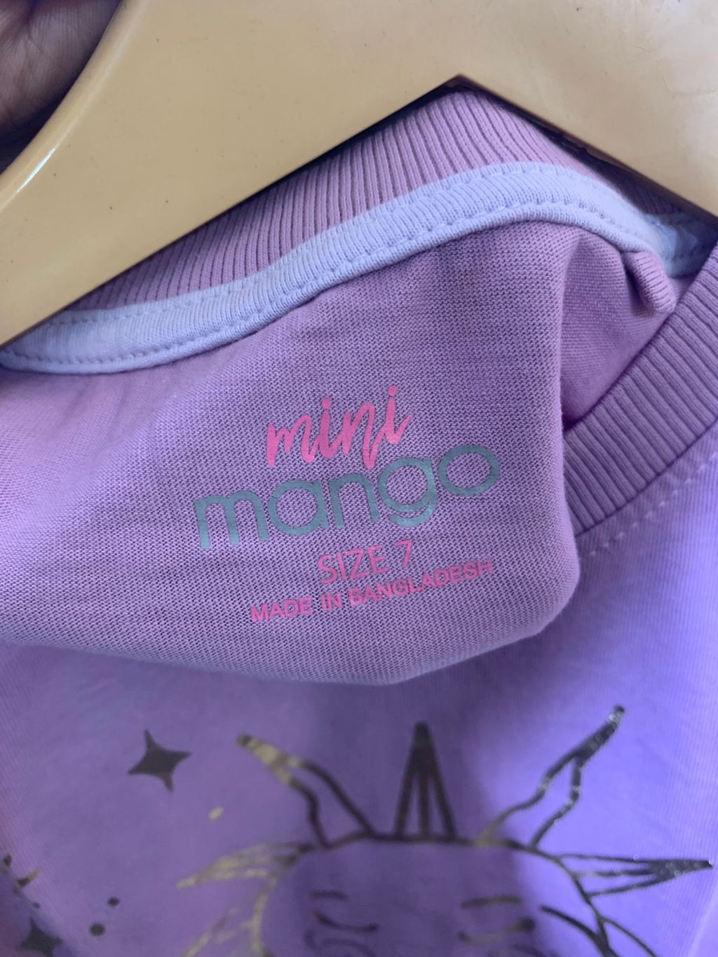 Mini Mango Girls Lavender "Celestial Sun & Moon" Graphic Tee - Size Estimated Age 7 Years AB1