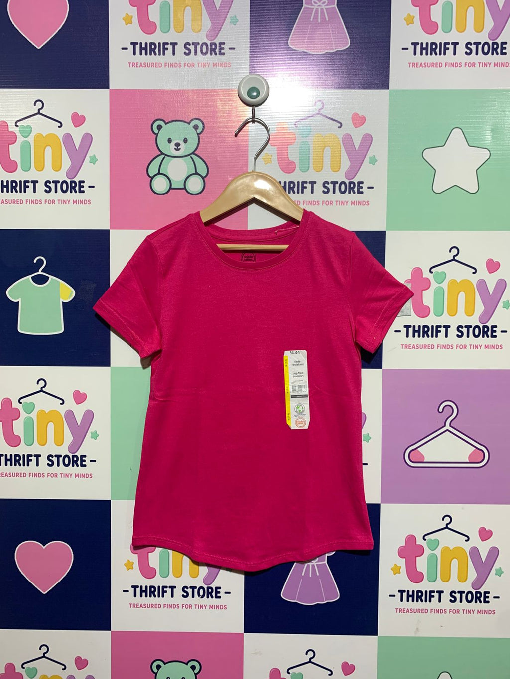 Wonder Nation Girls' Fuchsia Pink "Fade Resistant" Short Sleeve Crew Neck Tee - Size M (7-8) AB1
