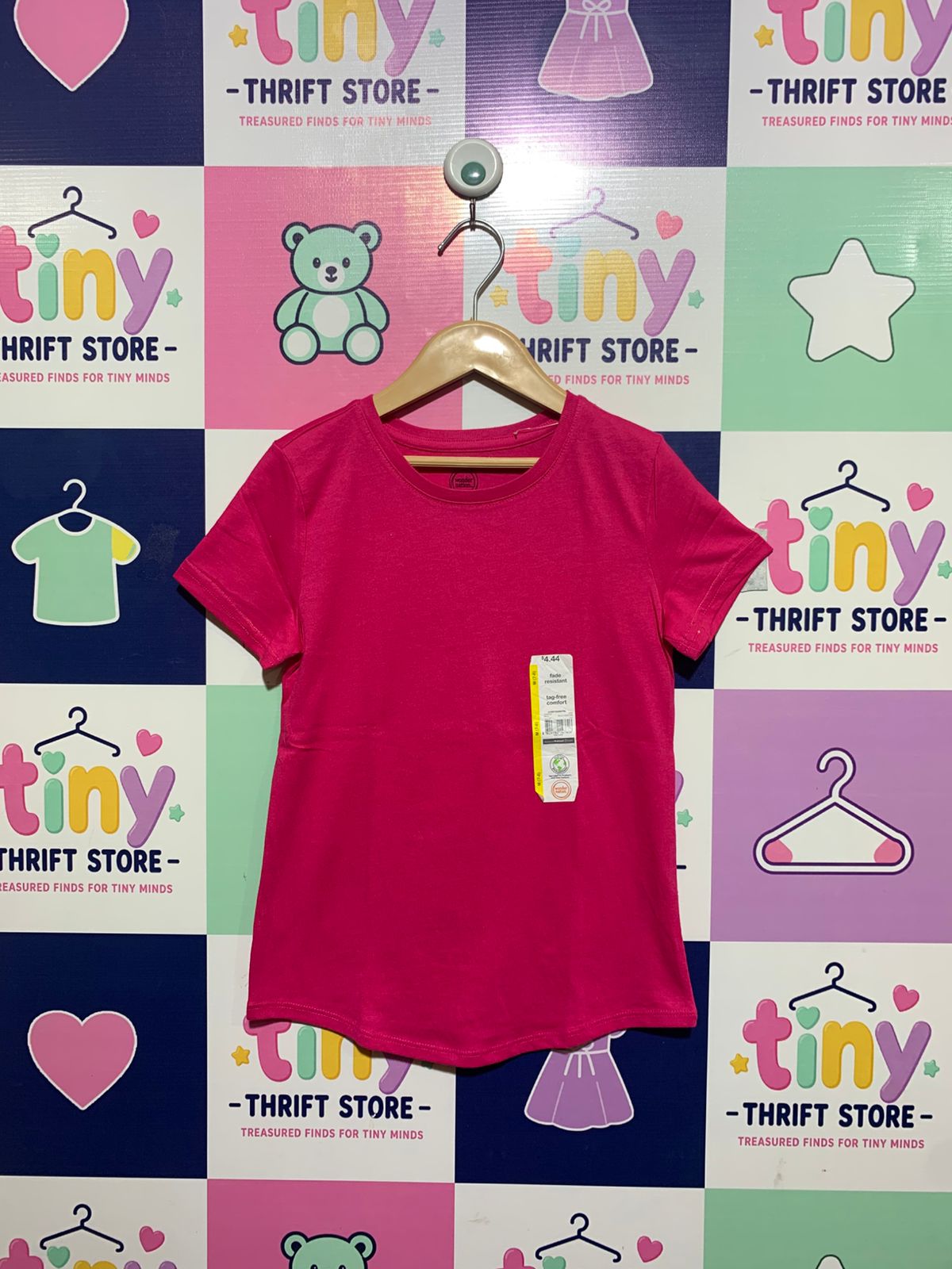 Wonder Nation Girls' Fuchsia Pink "Fade Resistant" Short Sleeve Crew Neck Tee - Size M (7-8) AB1