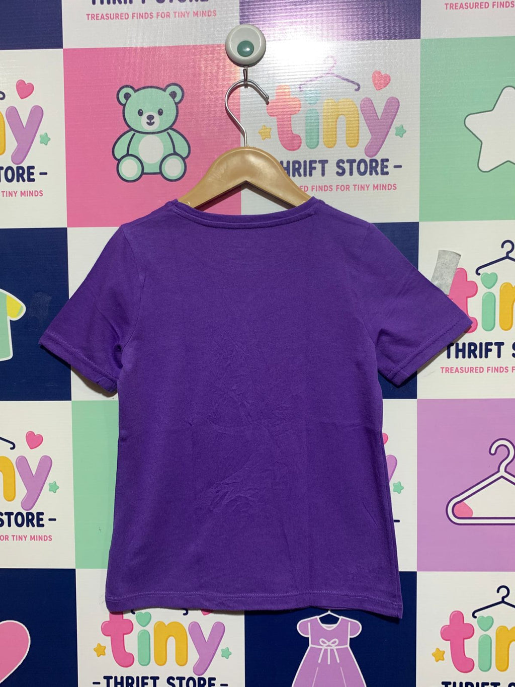 F&F Girls Purple "Move Over Rudolph" Sequin Unicorn Christmas Tee - Size Estimated Age 7-8 Years AB1