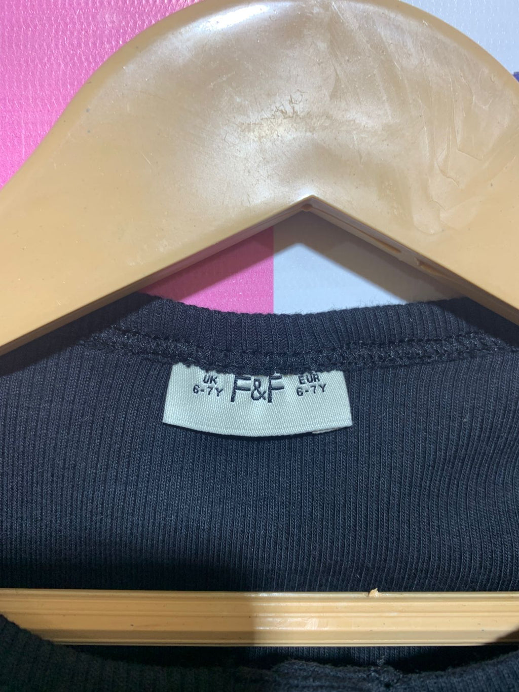 F&F Girls' Black Ribbed Henley Short Sleeve Top - Size 6-7 Yrs Estimated Age 6-7 Years AB1
