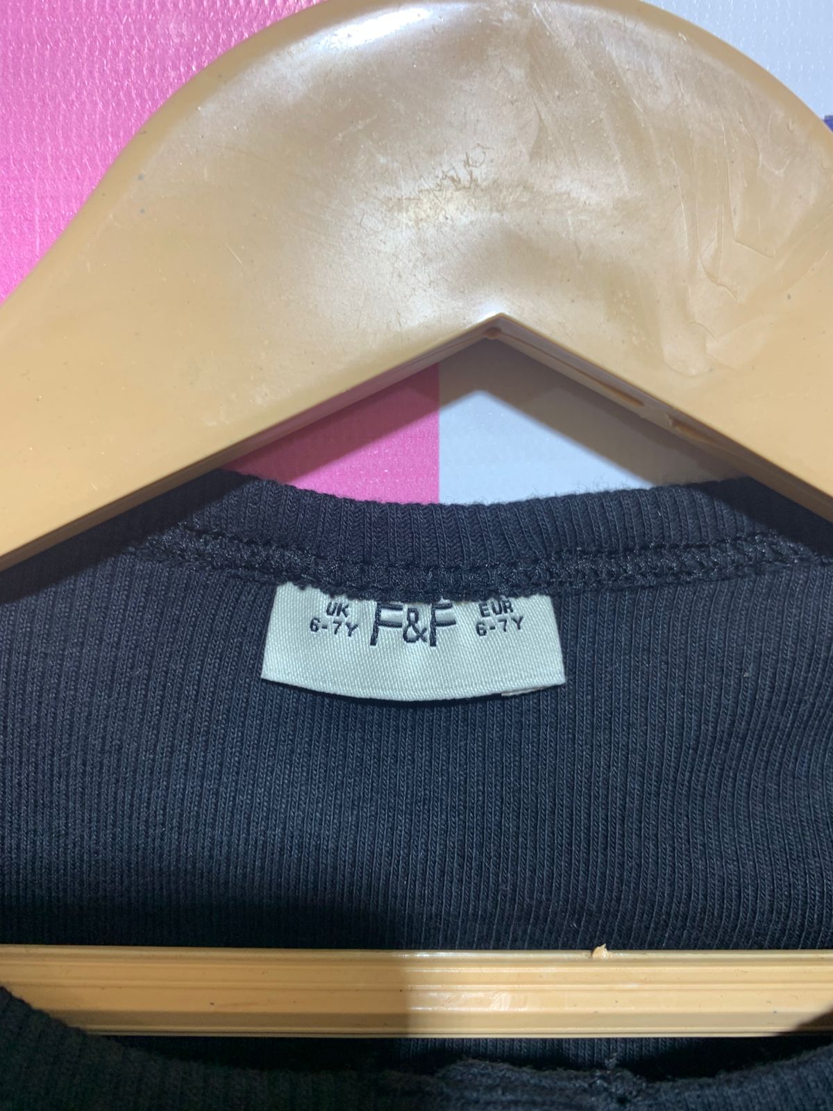 F&F Girls' Black Ribbed Henley Short Sleeve Top - Size 6-7 Yrs Estimated Age 6-7 Years AB1