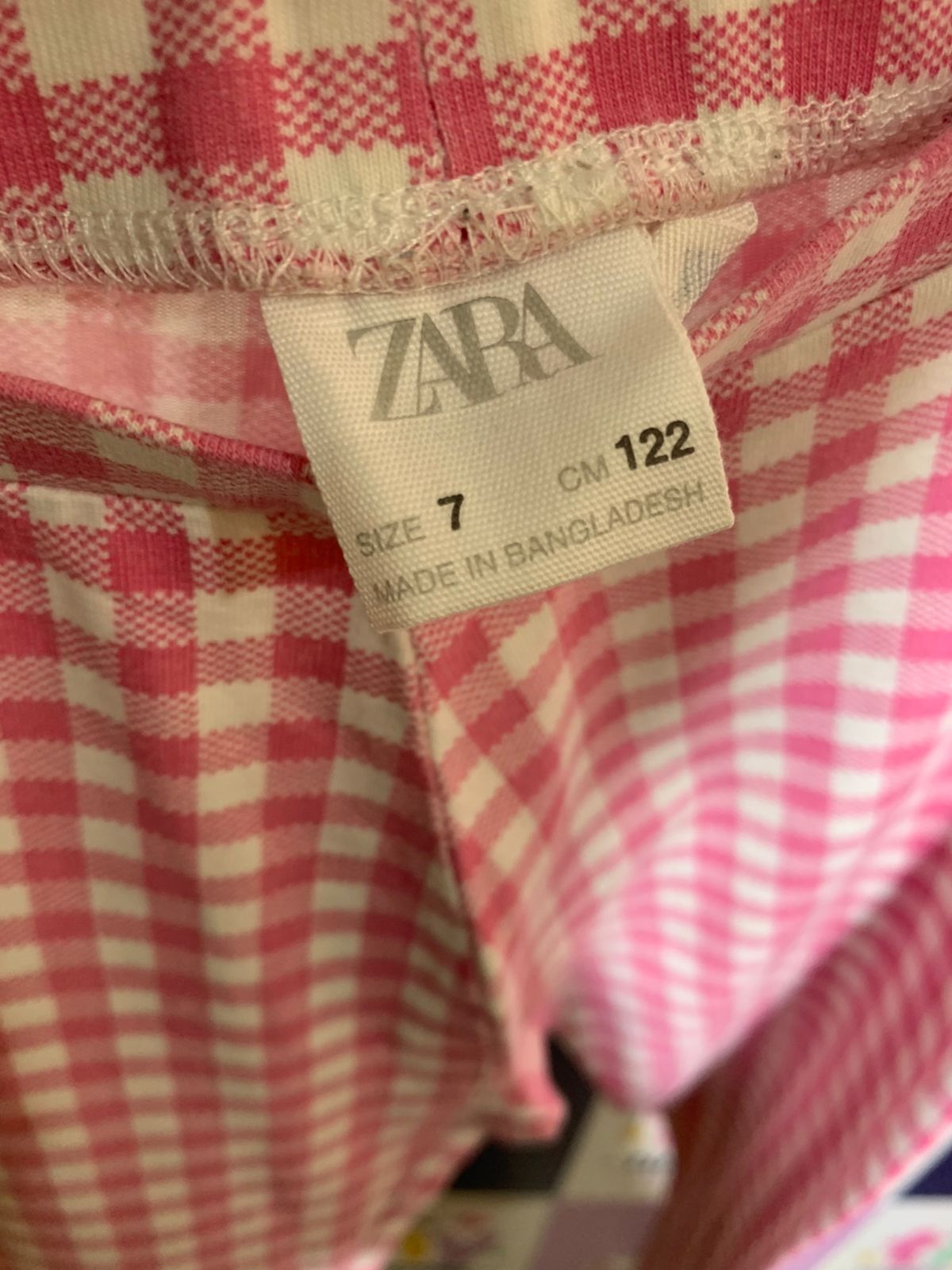 Zara Kids Pink Gingham Checkered Stretch Leggings - Size 7 (122 CM) AB1