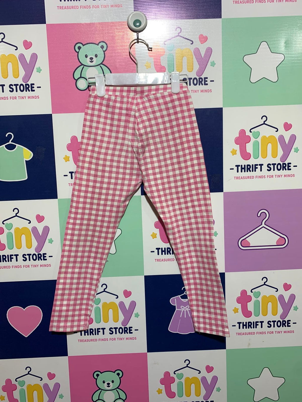 Zara Kids Pink Gingham Checkered Stretch Leggings - Size 7 (122 CM) AB1