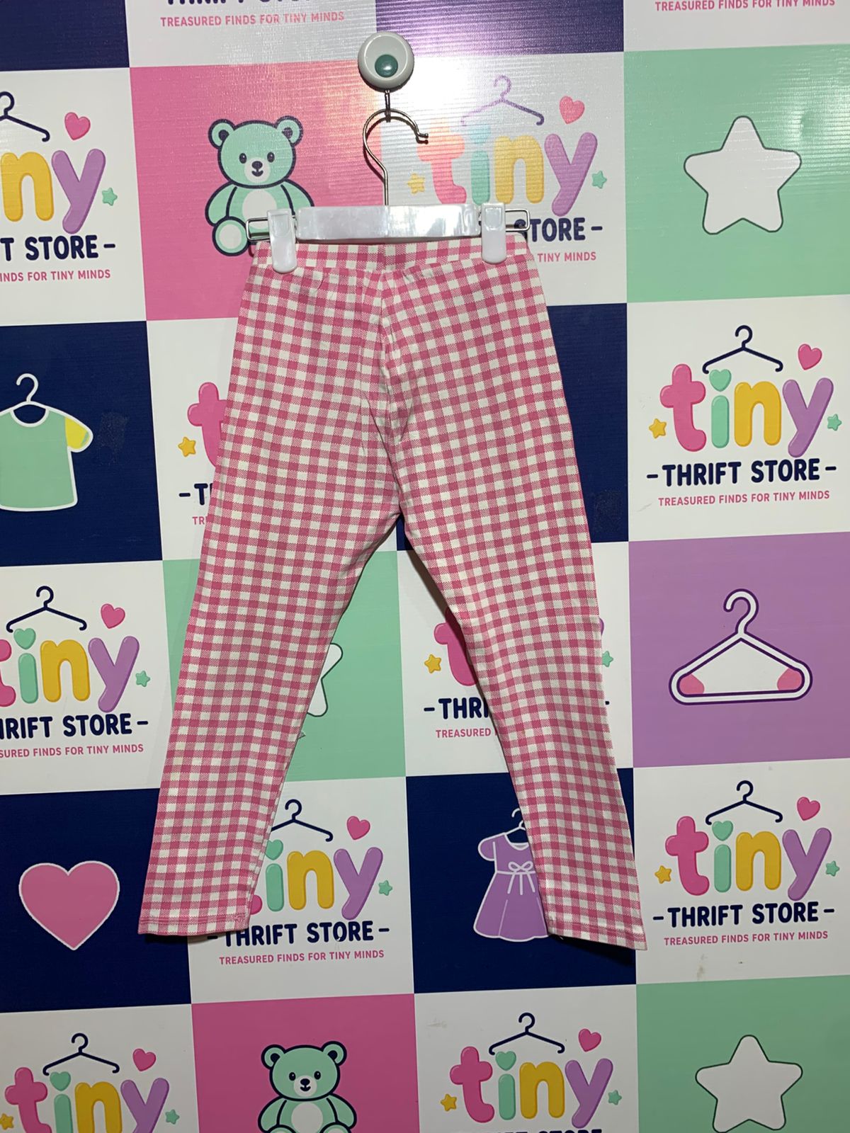 Zara Kids Pink Gingham Checkered Stretch Leggings - Size 7 (122 CM) AB1