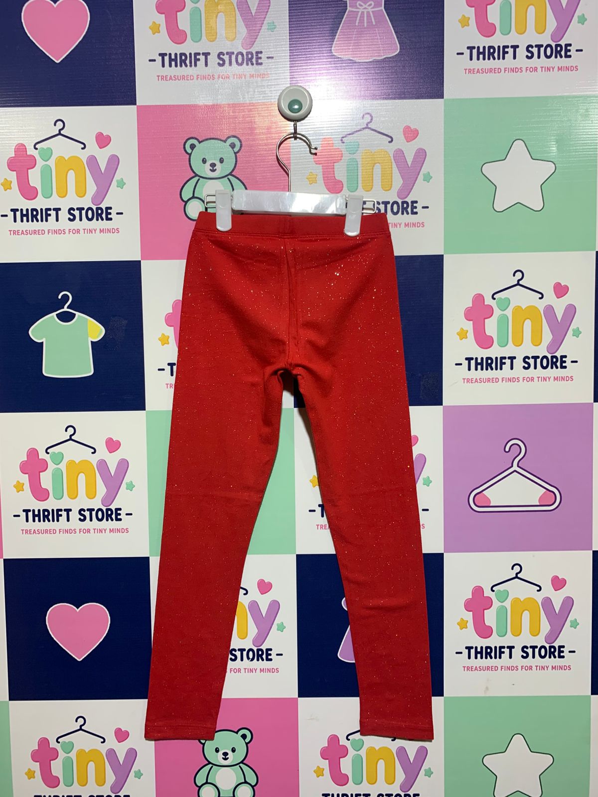 Cat & Jack Girls Sparkly Red Festive Leggings - Size M (7/8) Estimated Age 7-8 Years AB1