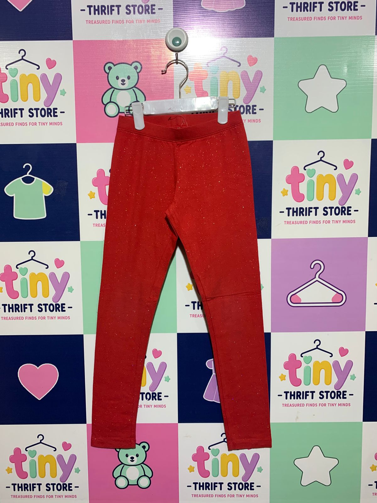 Cat & Jack Girls Sparkly Red Festive Leggings - Size M (7/8) Estimated Age 7-8 Years AB1