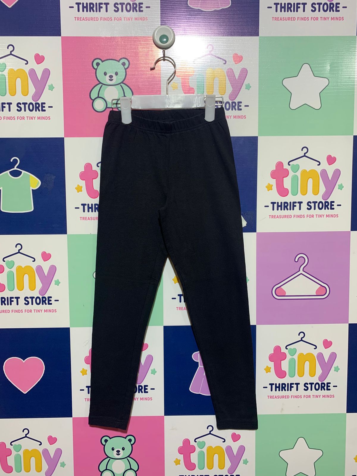 Y.F.K. Girls Essential Solid Black Stretch Leggings - Size 122 Estimated Age 7 Years AB1