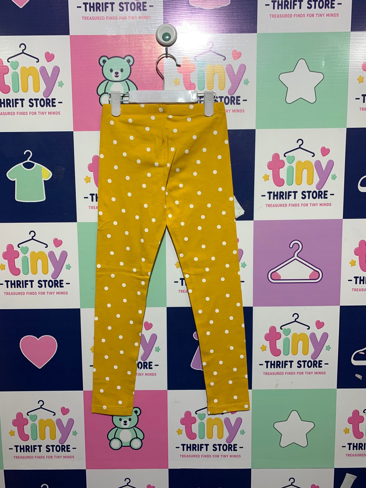 Cat & Jack Girls Mustard Yellow Polka Dot "Tough Cotton" Leggings - Size M (7/8) Estimated Age 7-8 Years AB1