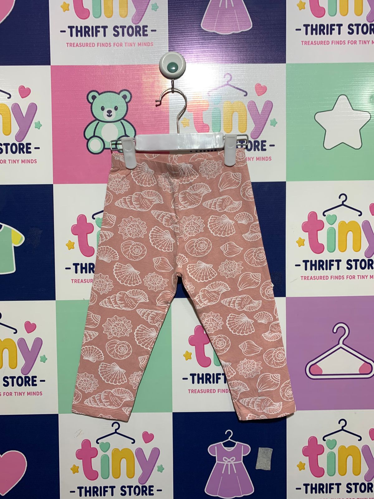 Little Kids Girls Peach Seashell Print Leggings - Size 6-7 Years (122 cm) AB1