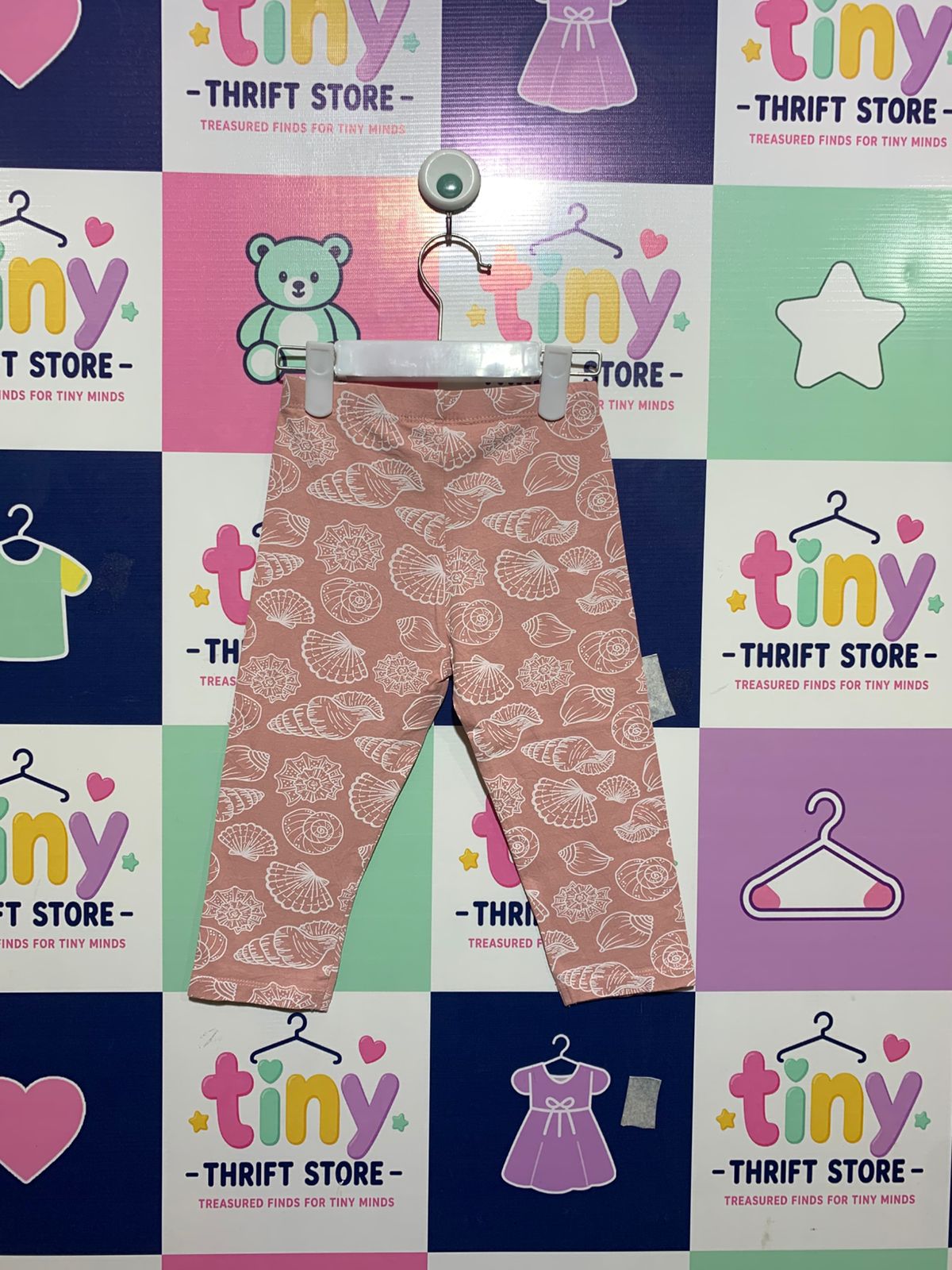Little Kids Girls Peach Seashell Print Leggings - Size 6-7 Years (122 cm) AB1