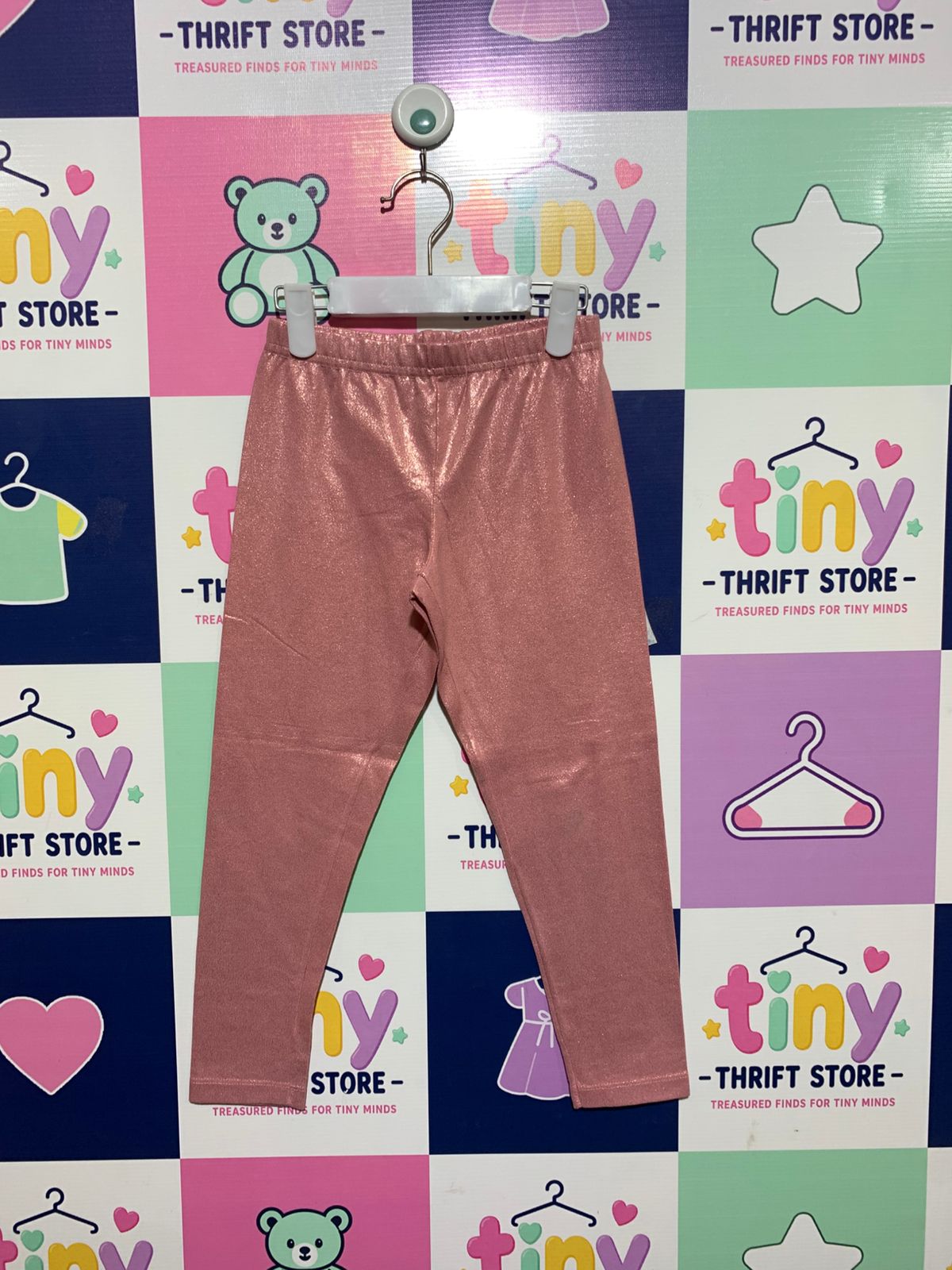 365 Kids by Garanimals Girls Shimmering "Apricot" Metallic Leggings - Size 7 Years AB1