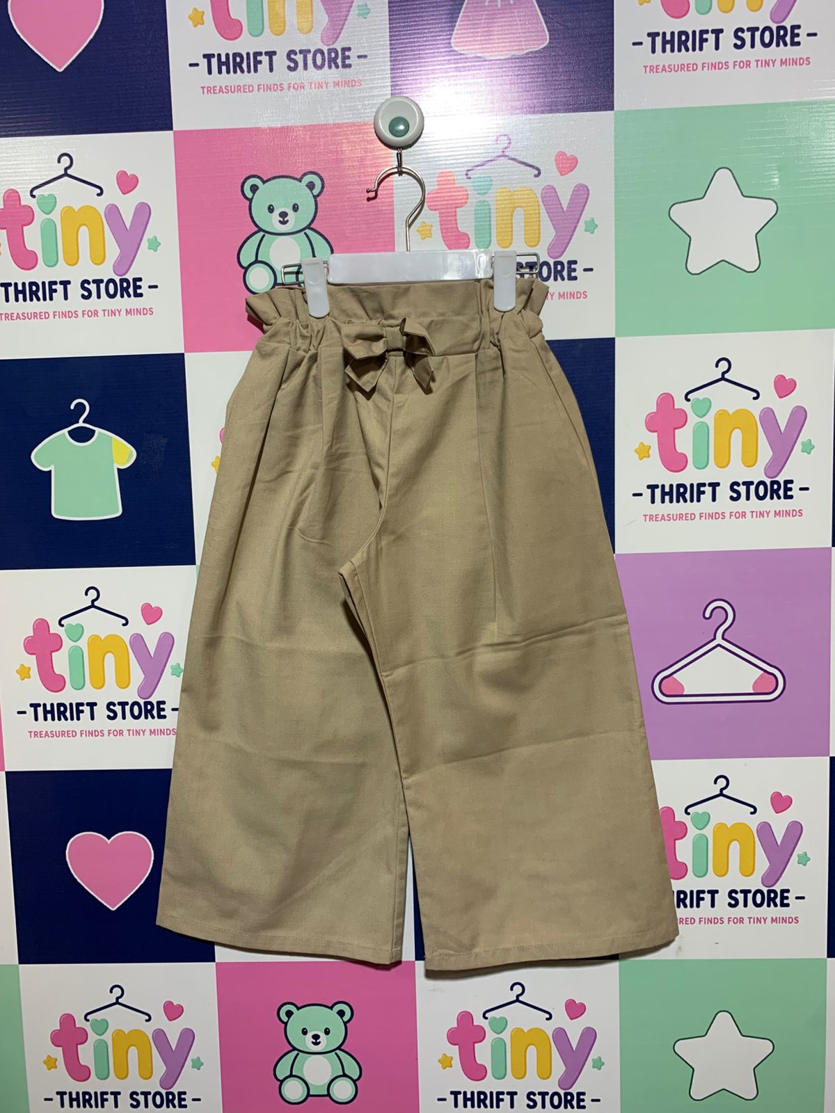 Elfindoll Classic Khaki Paperbag Waist Wide-Leg Culottes – Size Estimated Age 7-9 Years AB1