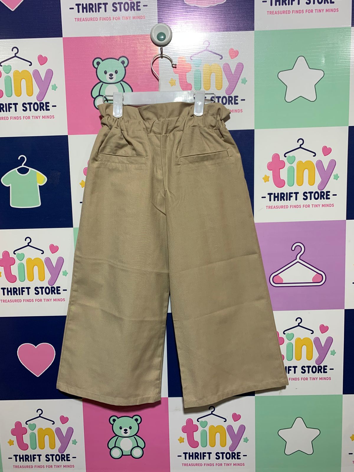 Elfindoll Classic Khaki Paperbag Waist Wide-Leg Culottes – Size Estimated Age 7-9 Years AB1