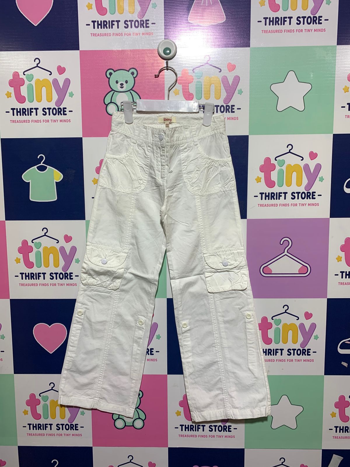 Shiny Girls Pure White Wide-Leg Cargo Trousers - Size Estimated Age 8 Years AB1
