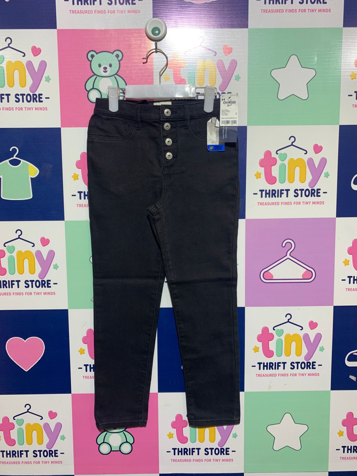 OshKosh B'gosh Girls Washed Black Slim Fit Button-Front Jeggings - Size Estimated Age 7 Years AB1