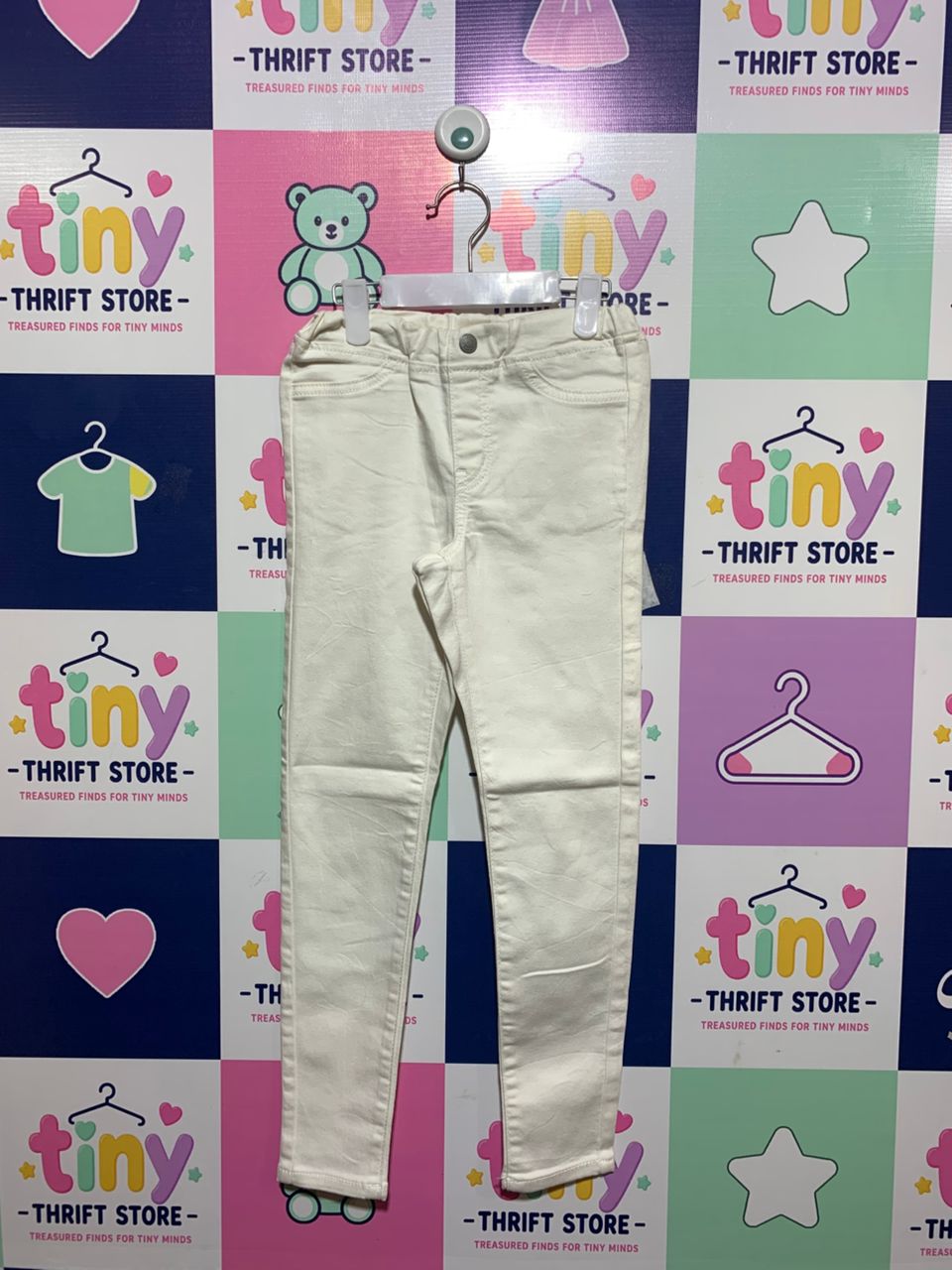 GU Japan Kids Ivory Slim-Fit Stretch Trousers - Size 130 (7-8 Years) AB1