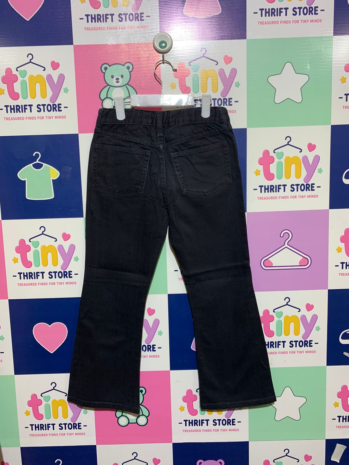 UNIQLO Kids Black Stretch Denim Flare Jeans - Size 130 Estimated Age 7-8 Years AB1