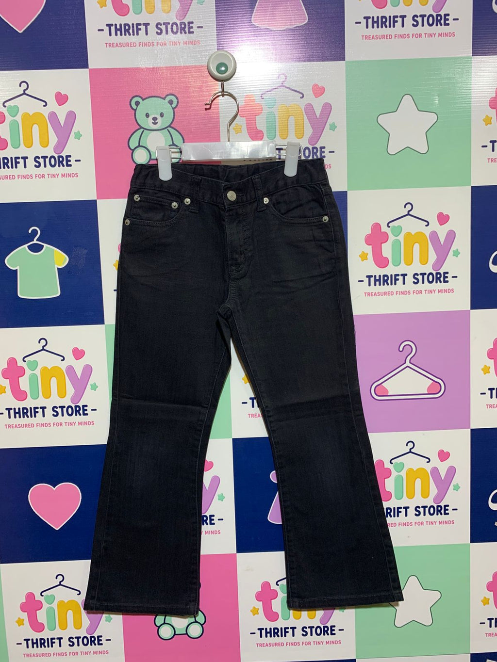UNIQLO Kids Black Stretch Denim Flare Jeans - Size 130 Estimated Age 7-8 Years AB1