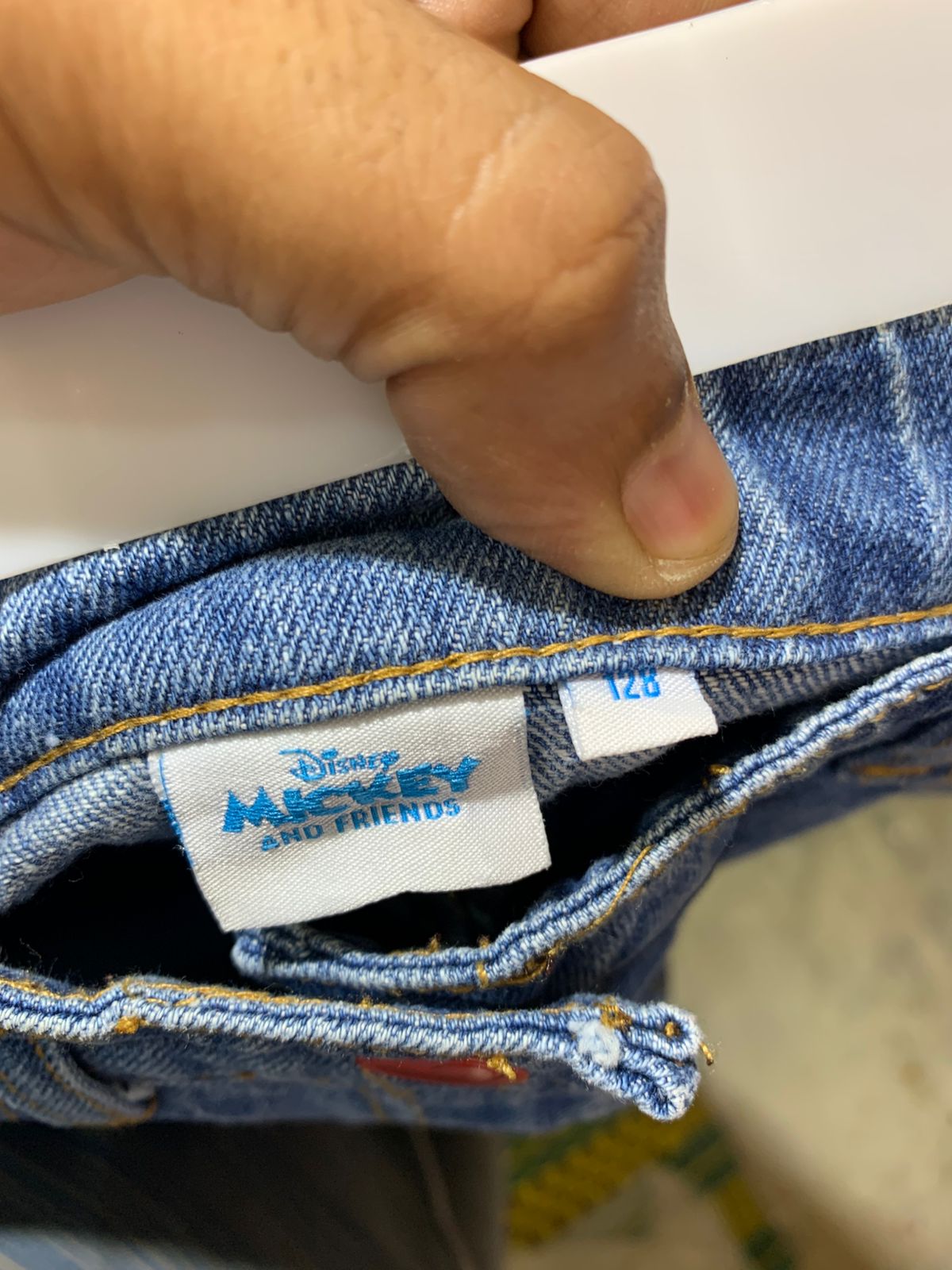 Disney Mickey & Friends Kids Distressed "Mickey & Minnie" Denim Jeans - Size 120 Estimated Age 6-7Y AB1