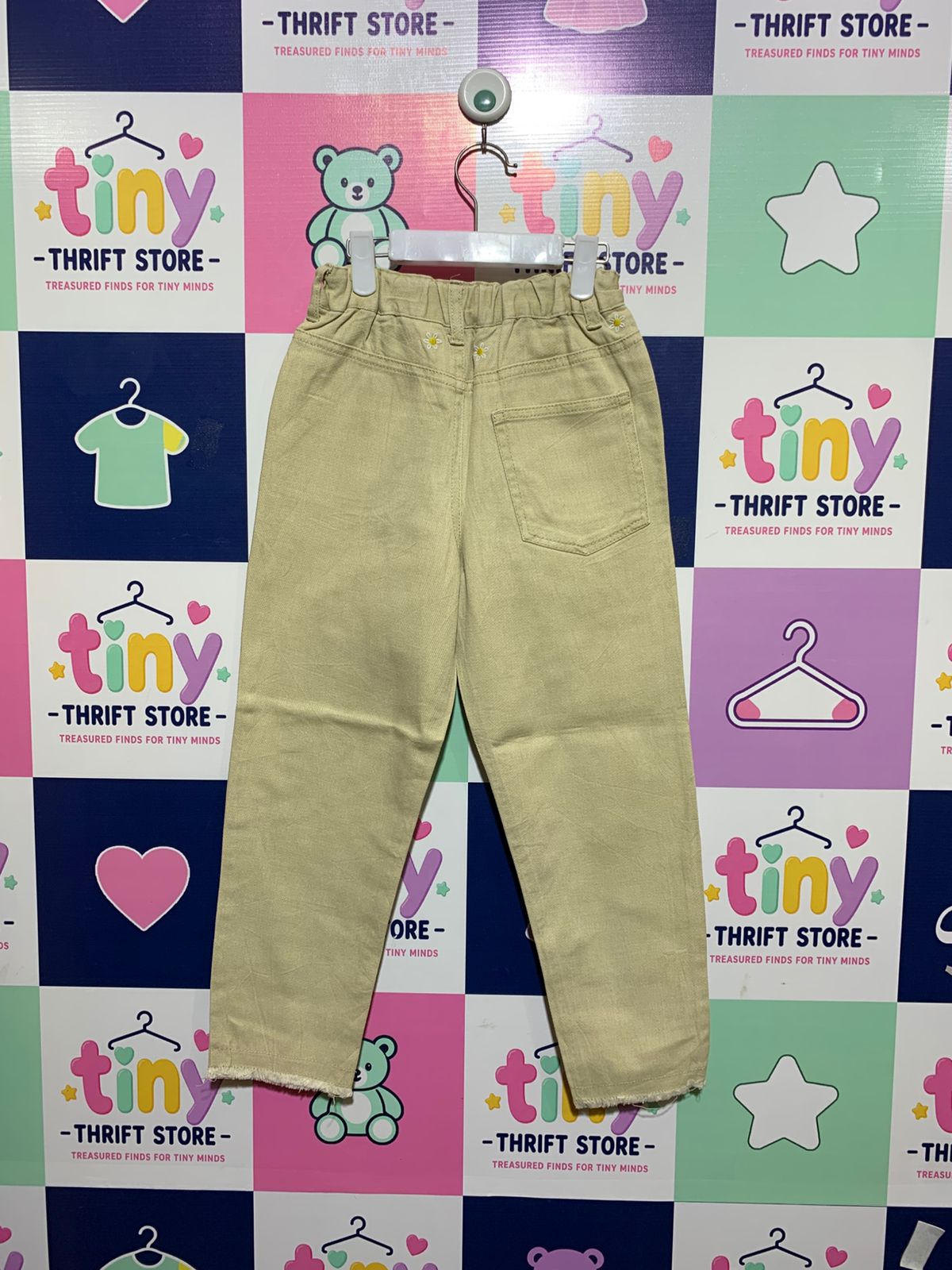 BREEZE Kids Khaki Daisy Embroidered Tapered Trousers - Size 130 Estimated Age 8-9Y AB1