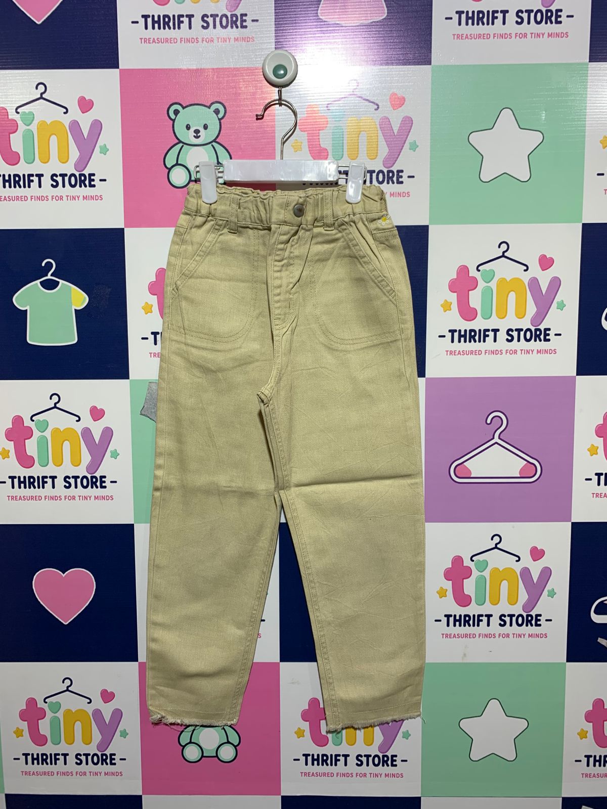 BREEZE Kids Khaki Daisy Embroidered Tapered Trousers - Size 130 Estimated Age 8-9Y AB1