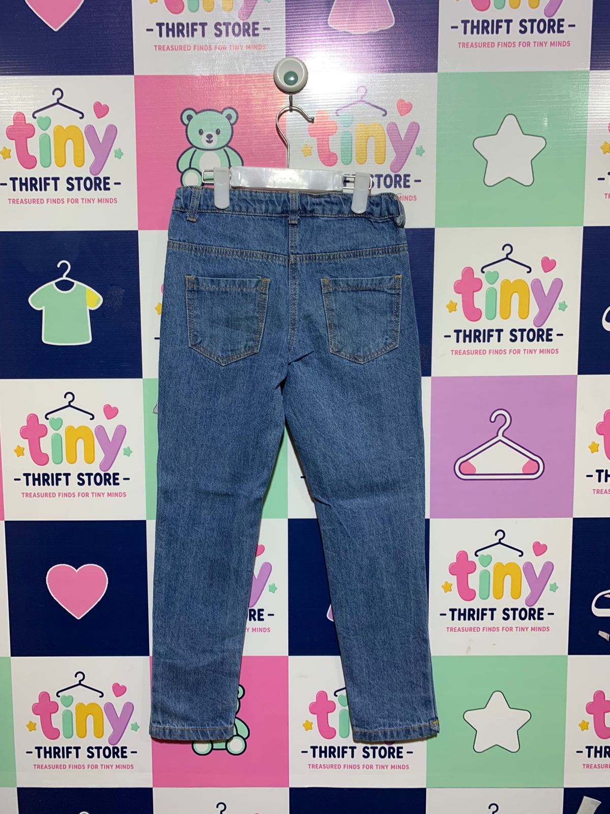 Disney Mickey & Friends Kids Distressed "Mickey & Minnie" Denim Jeans - Size 120 Estimated Age 6-7Y AB1