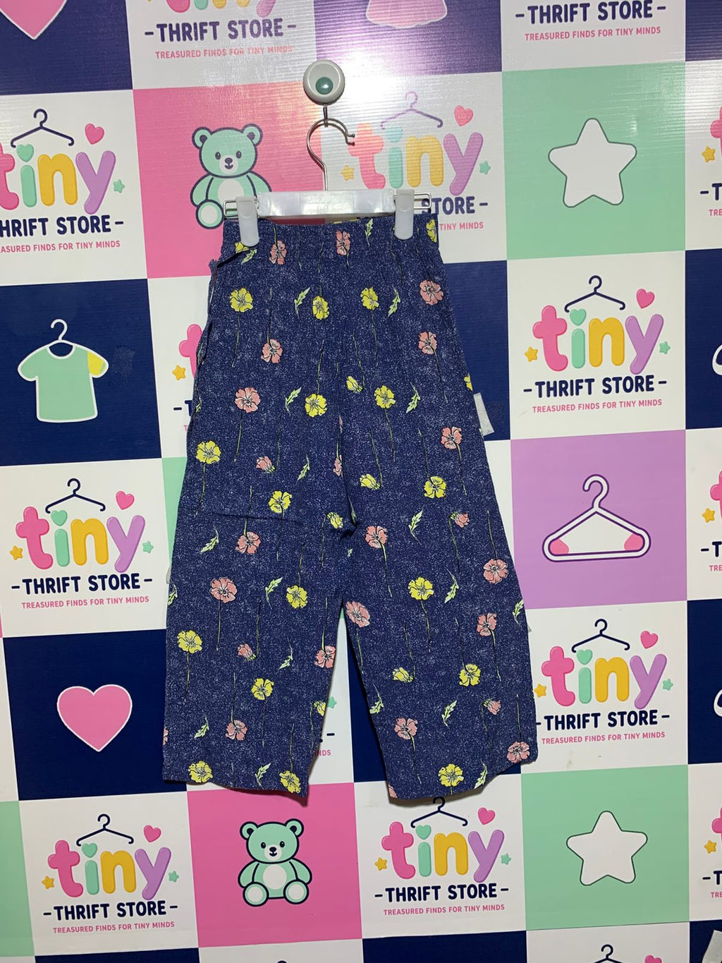 H&M Kids Girls Navy Blue Floral Wrap-Front Wide-Leg Culottes - Size Estimated Age 7-8 Years AB1