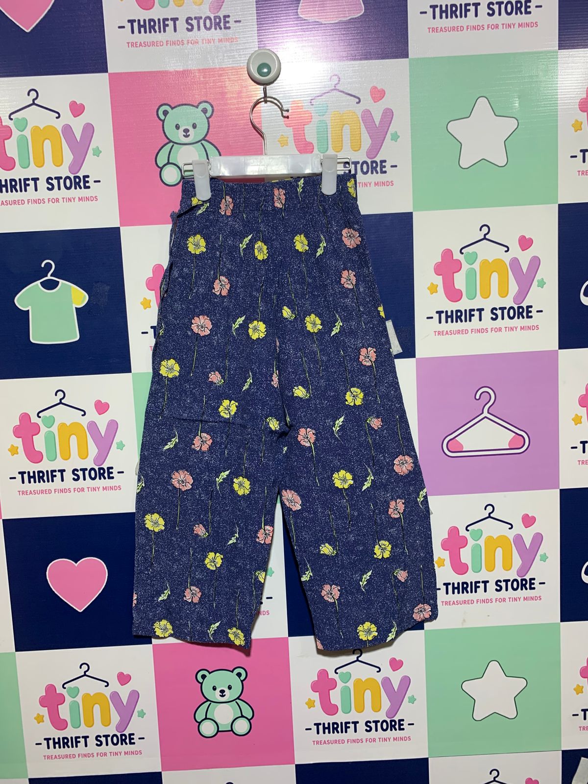 H&M Kids Girls Navy Blue Floral Wrap-Front Wide-Leg Culottes - Size Estimated Age 7-8 Years AB1