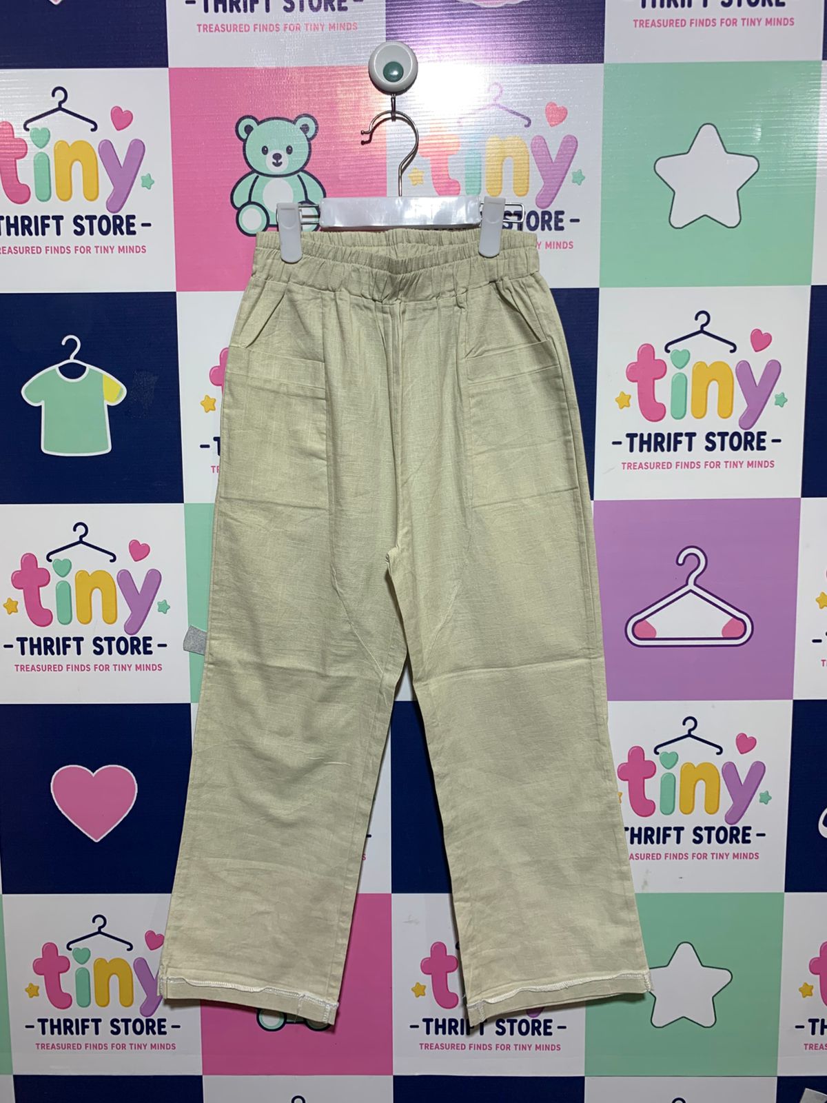 Zara Kids Girls Beige Textured Linen-Blend Wide-Leg Trousers - Size Estimated Age 7-8 Years AB1