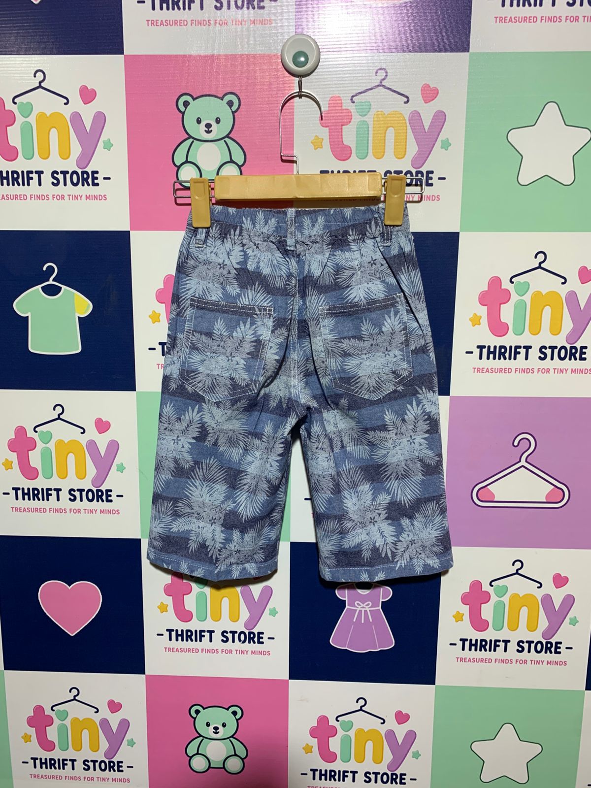 Boys Blue "Tropical Palm" Striped Denim Deck Shorts - Size Estimated Age 9-10 Years AB1