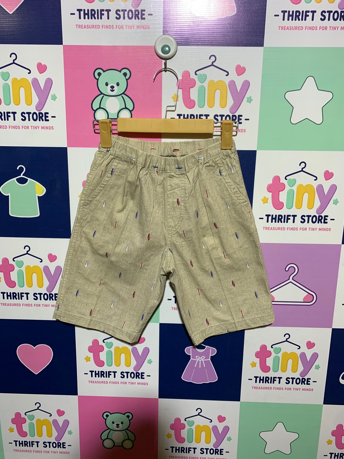 Uniqlo Boys "Ocean Vibes" Surfboard Print Chambray Shorts - Size Estimated Age 10 Years AB1