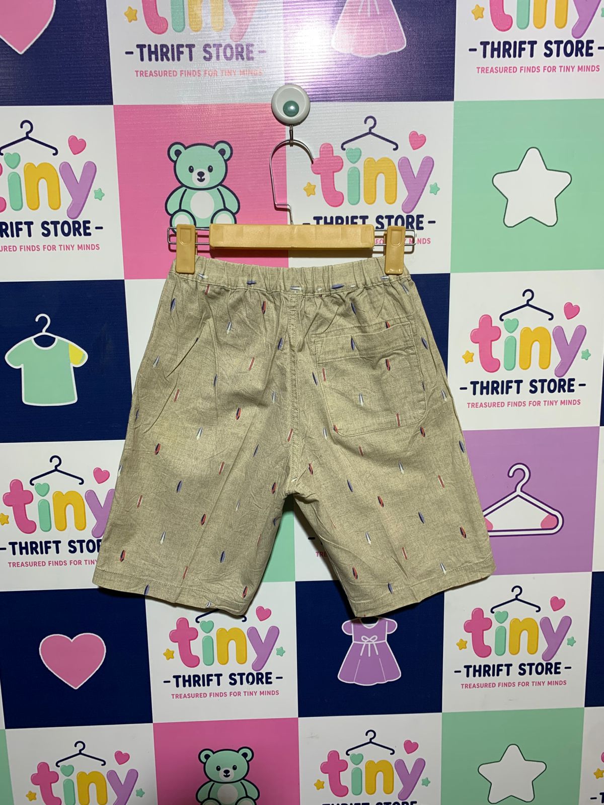 Uniqlo Boys "Ocean Vibes" Surfboard Print Chambray Shorts - Size Estimated Age 10 Years AB1