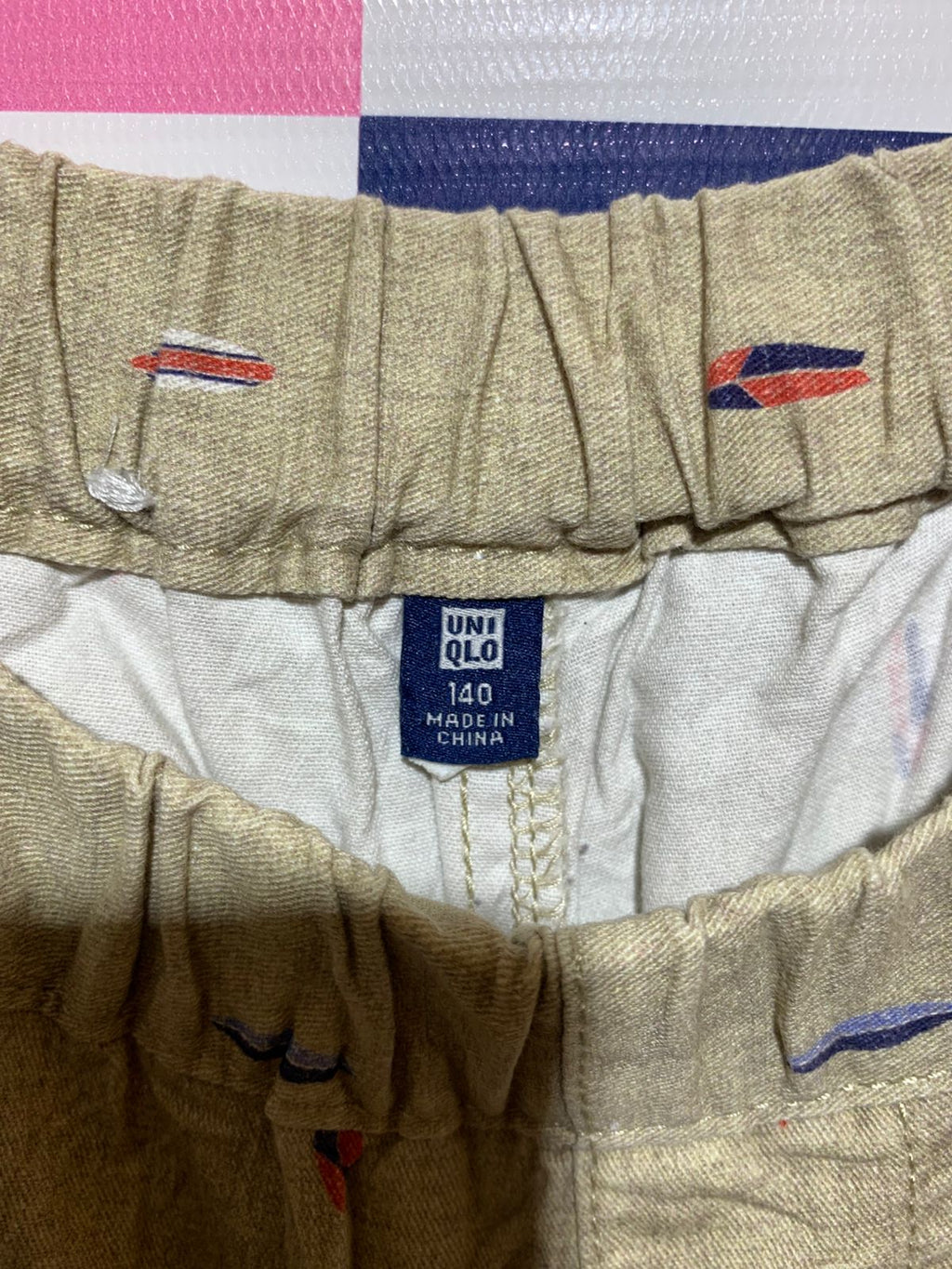 Uniqlo Boys "Ocean Vibes" Surfboard Print Chambray Shorts - Size Estimated Age 10 Years AB1