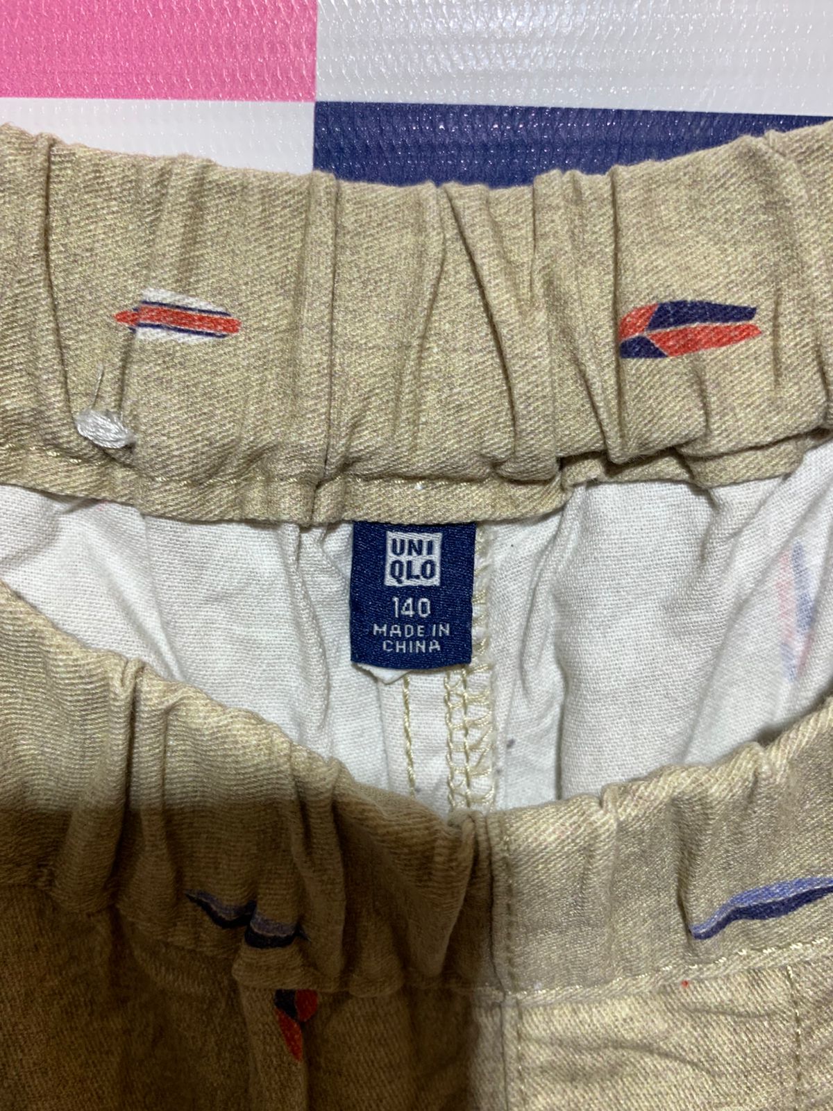 Uniqlo Boys "Ocean Vibes" Surfboard Print Chambray Shorts - Size Estimated Age 10 Years AB1