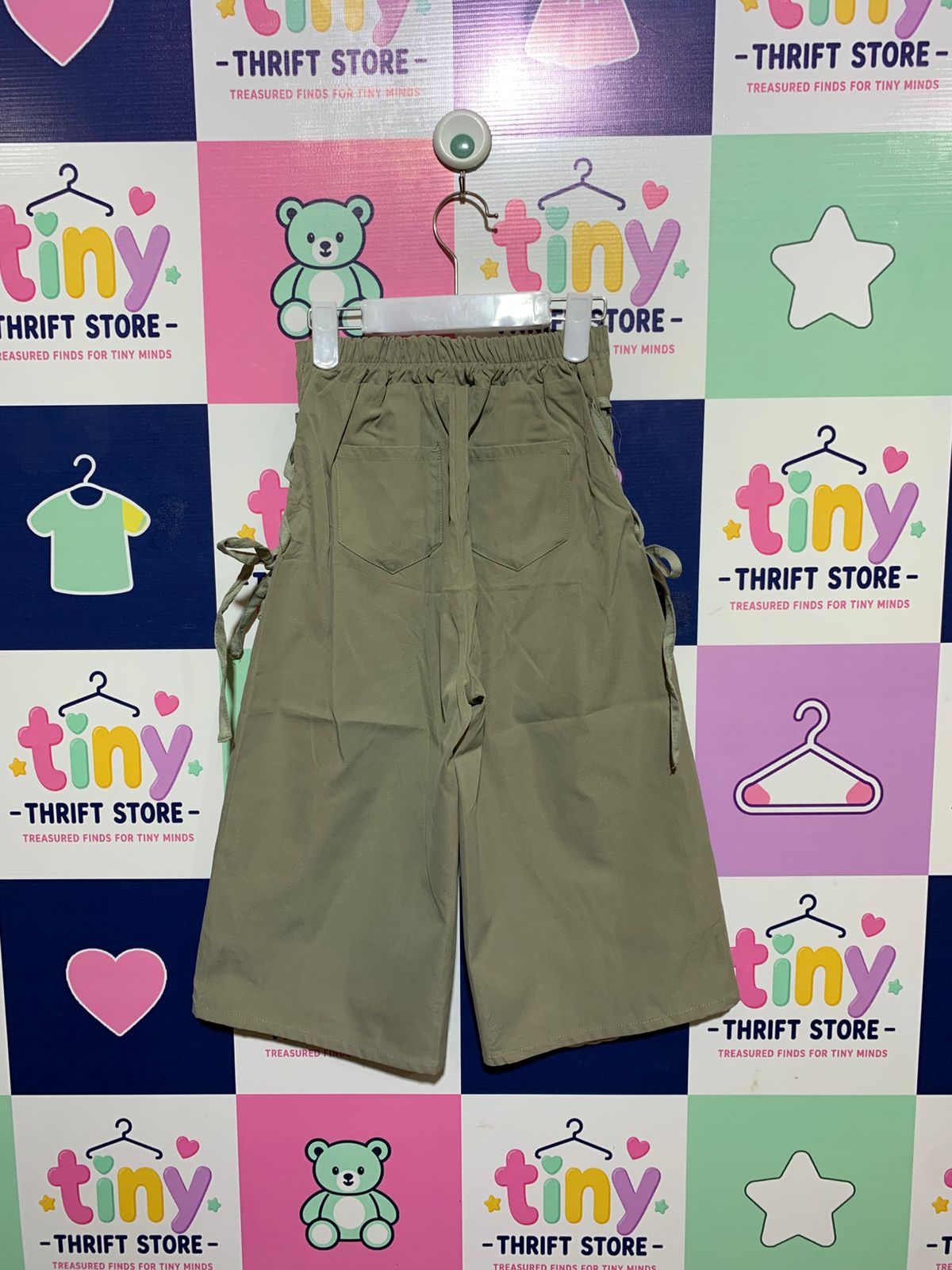 Ikka Girls Sage Green Lace-Up Wide Leg Culottes - Size Estimated Age 6–7 Years AB1