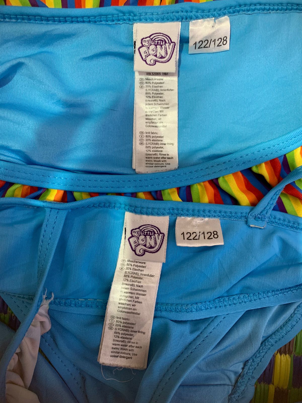 My Little Pony Girls Blue Rainbow Ruffle Two-Piece Bikini - Size Estimated Age 6-7 Years AB1