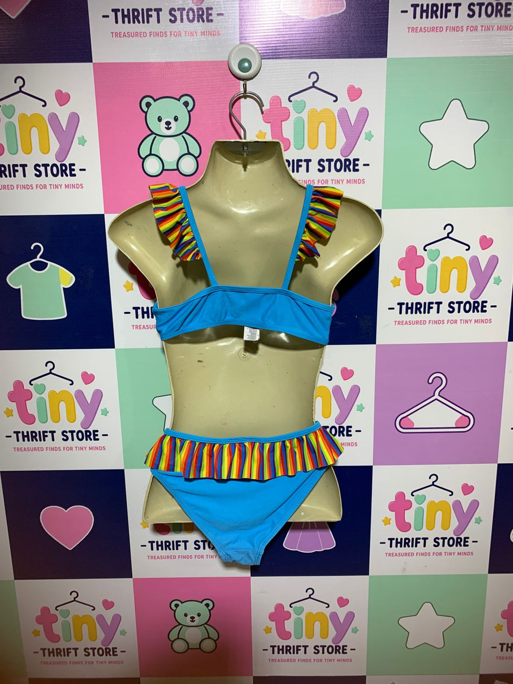 My Little Pony Girls Blue Rainbow Ruffle Two-Piece Bikini - Size Estimated Age 6-7 Years AB1