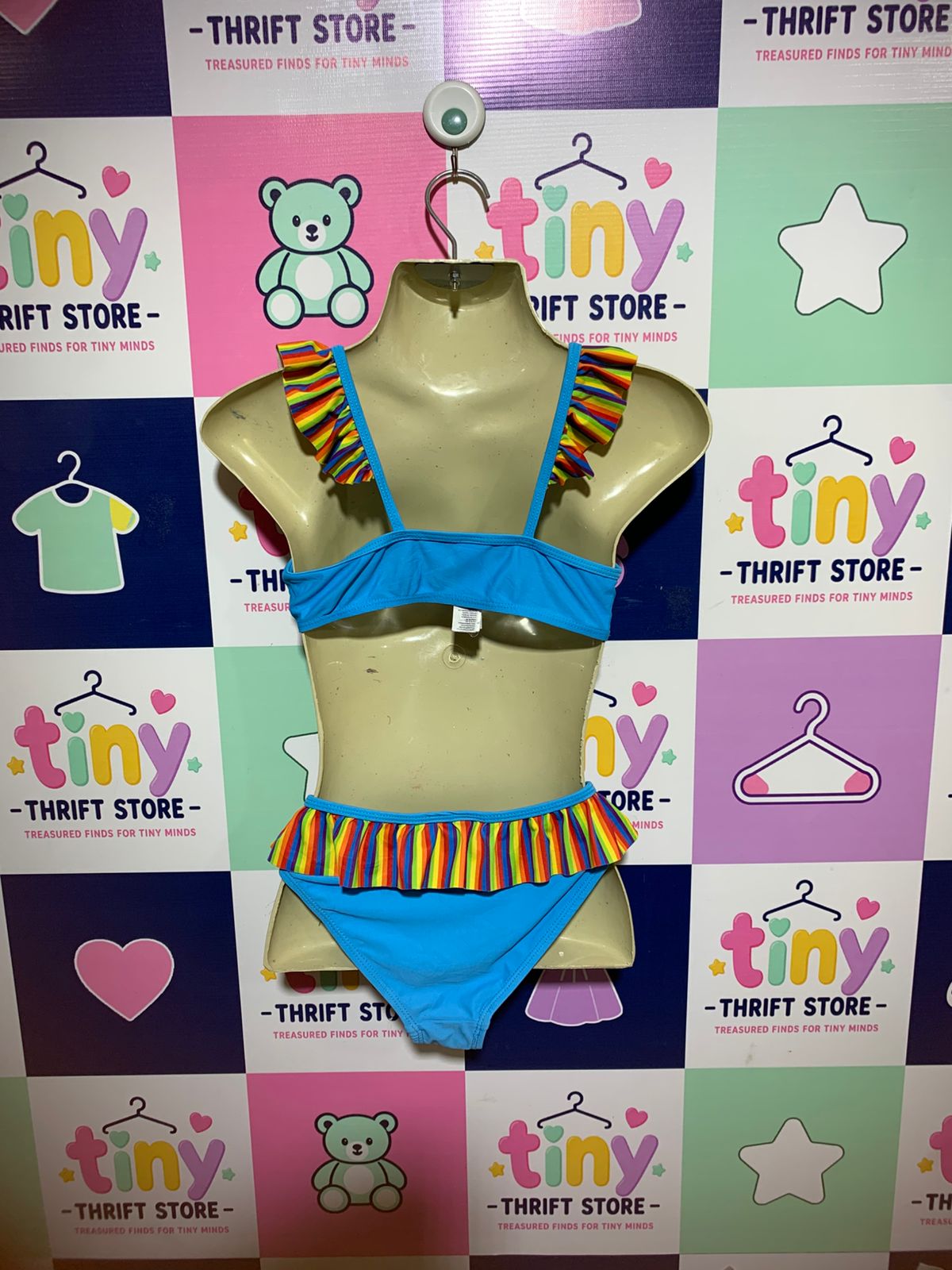 My Little Pony Girls Blue Rainbow Ruffle Two-Piece Bikini - Size Estimated Age 6-7 Years AB1
